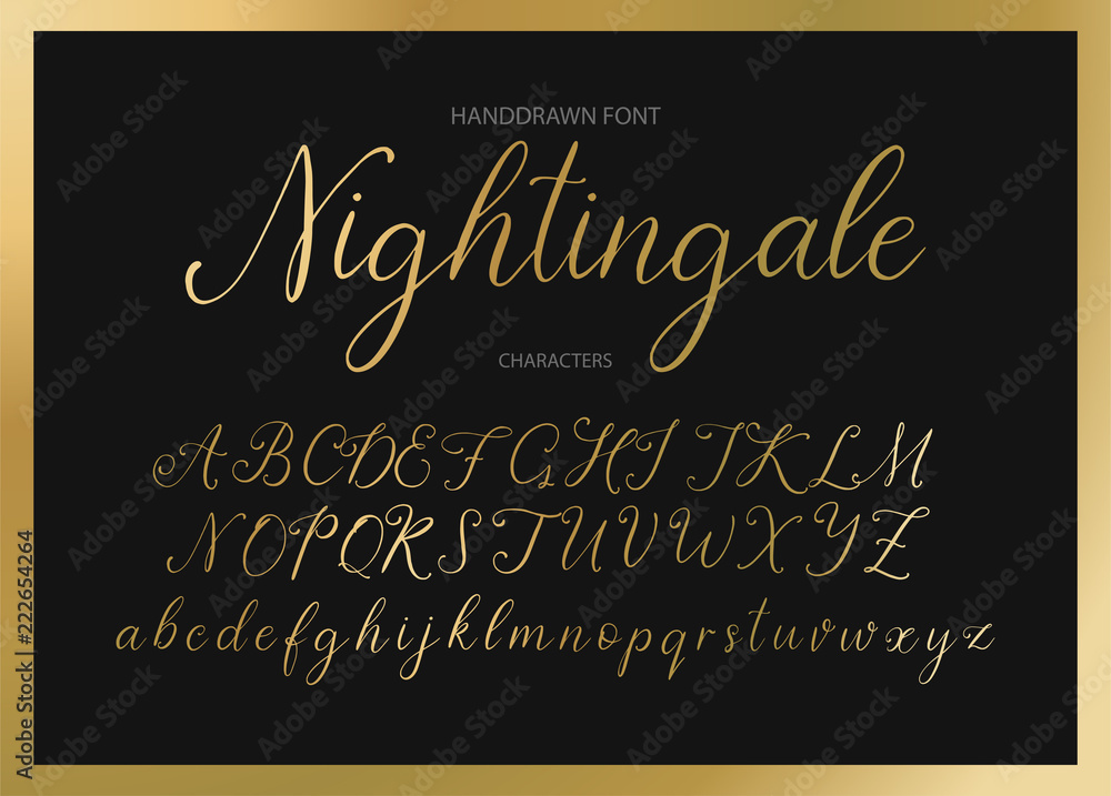 Nightingale. Handdrawn calligraphic vector font. Modern gentle calligraphy.