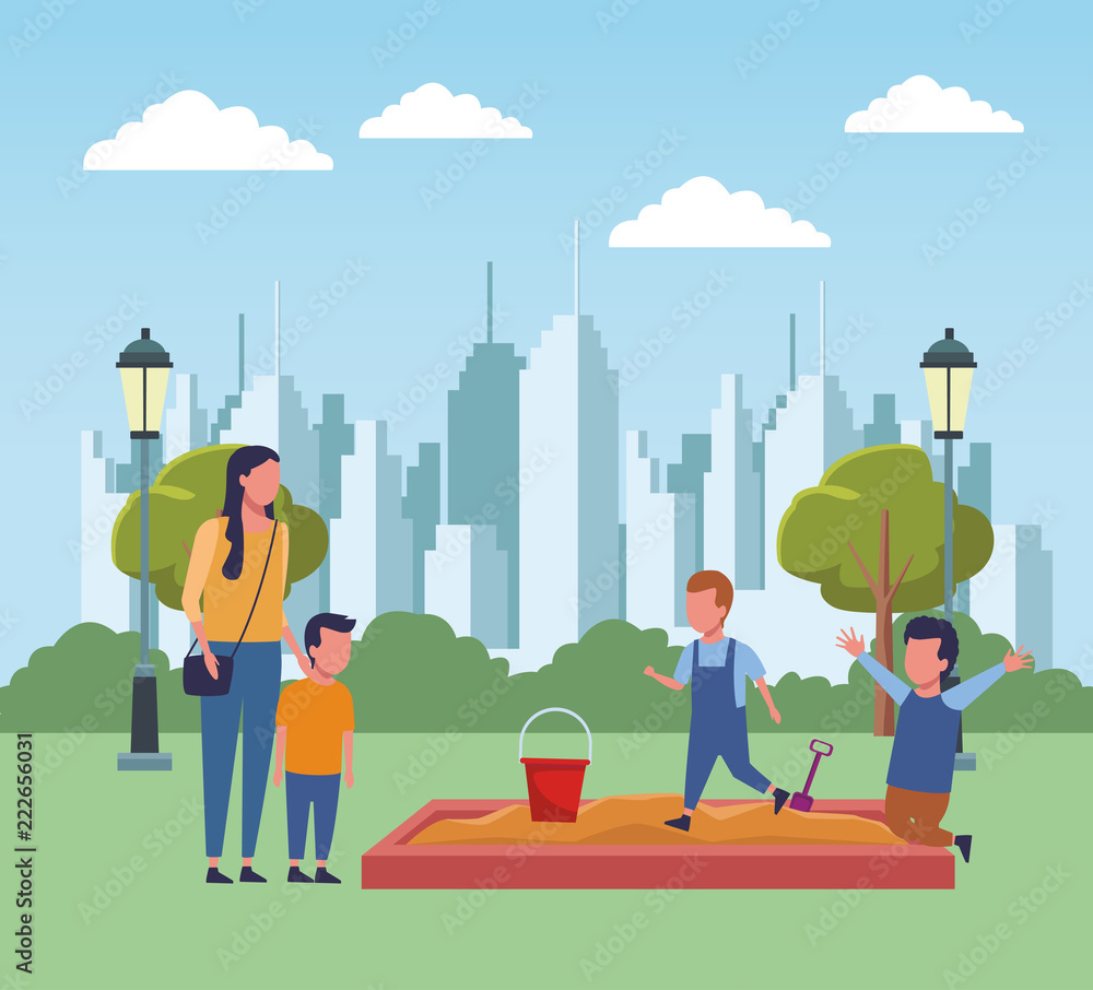 Naklejka premium Kids at park cartoons