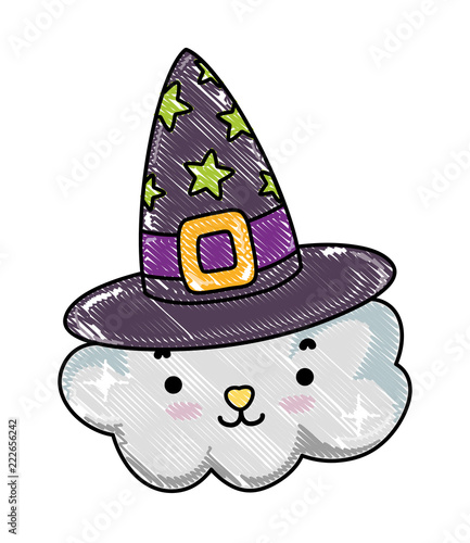 grated cute cloud with witch hat style