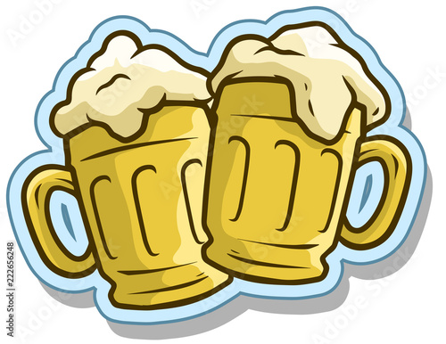 Cartoon cool beer mugs vector sticker icon