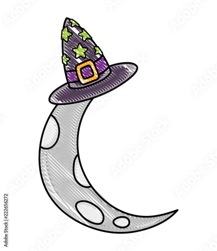 grated cute moon with witch hat style
