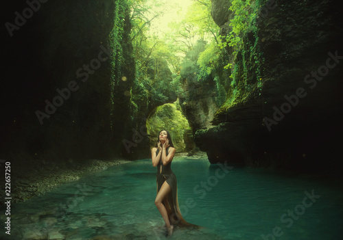 Canvas Print young and sexy nymph is walking in the canyon