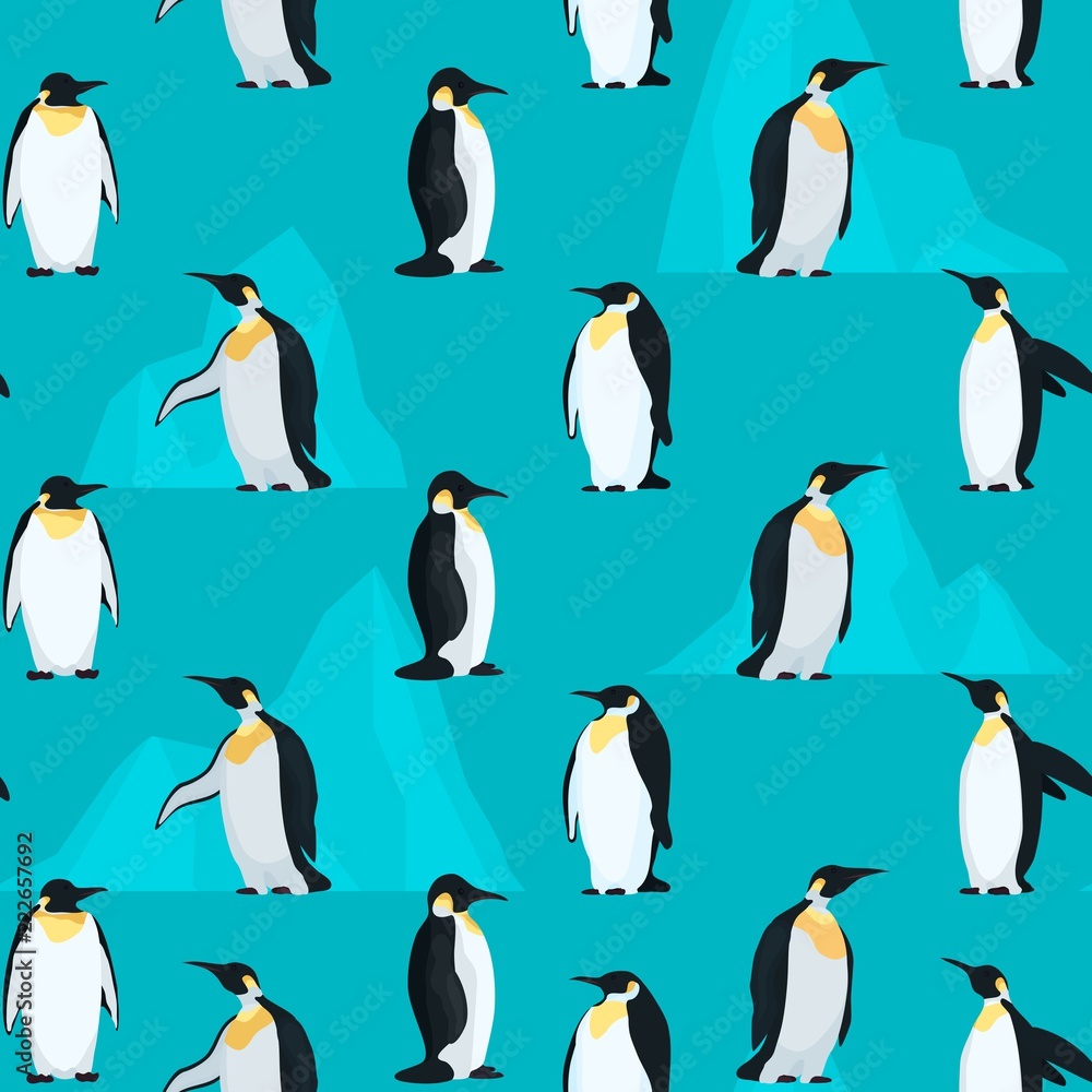 Fototapeta premium Pattern seamless with penguins and bright icebergs