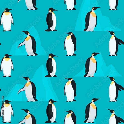 Pattern seamless with penguins and bright icebergs