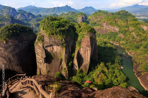 Wuyishan, Fujian Province China. Wuyi Mountain Scenery, Chinese National Park. China Danxia Exotic Cliff Scenery. UNESCO World Heritage, Daoism and Lingnan Culture. Heavenly Tour Peak. Chinese Pagoda photo