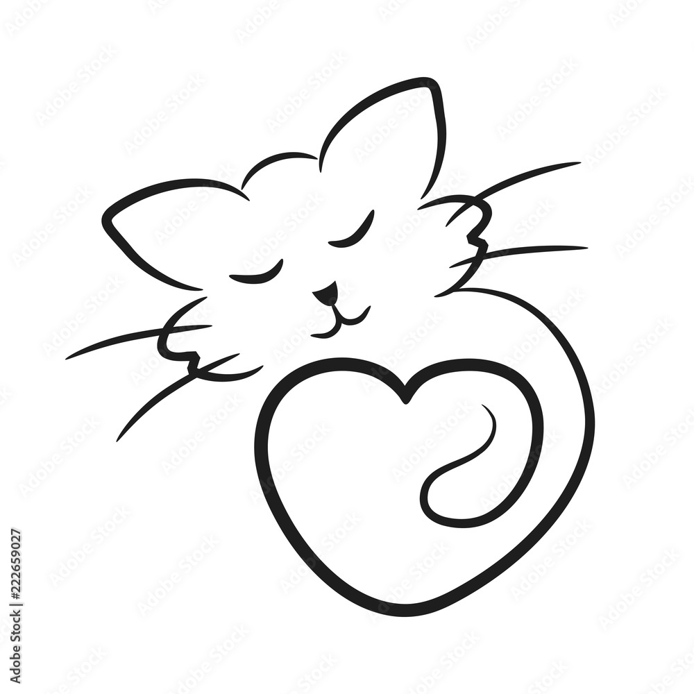 abstract cat icon with heart like animal love symbol, stock vect Stock  Vector