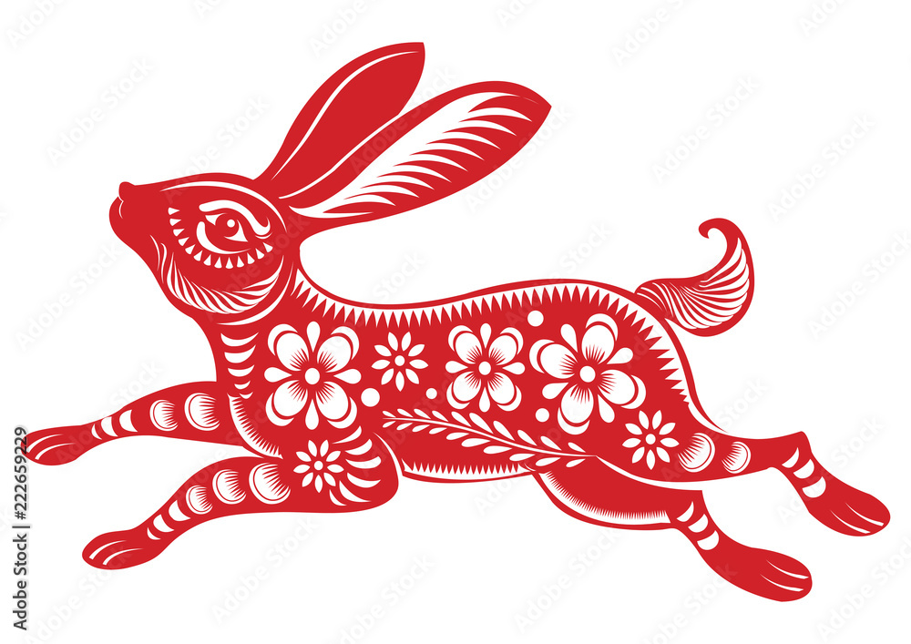 Papercut of Rabbit Lunar year symbol,Chinese Zodiac of Rabbit Year