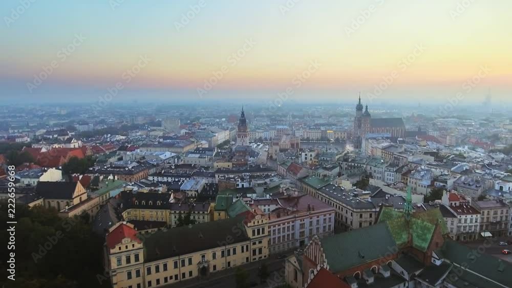 Aerial view of Krakow historic market square, Poland, central Europe at morning. Aerial view of Krakow historic market square, Poland, central Europe at morning.