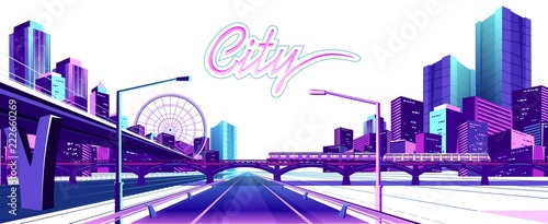 Neon city on white background