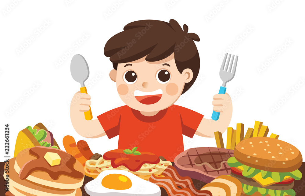 A Boy With Spoon And Fork Going To Eat Foods Stock Vector Adobe Stock A Boy With Spoon And Fork Going To Eat Foods Stock Vector Adobe Stock