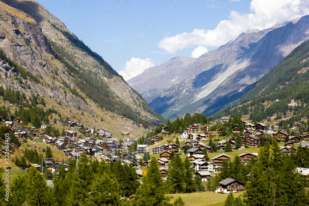 Zermatt valley, the famous Swiss winter sport town under the foot of Alps peak Matterhorn, Switzerland