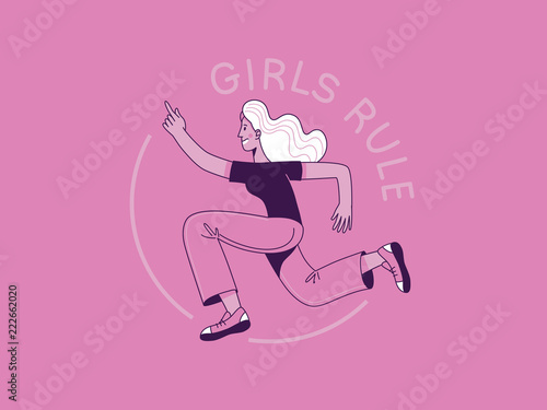 Vector illustration with hand-lettering phrase - girl power and feminist movement