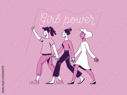 Vector illustration with hand-lettering phrase - girl power and feminist movement