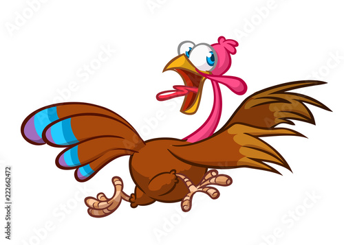 Screaming running cartoon turkey bird character. Vector illustration