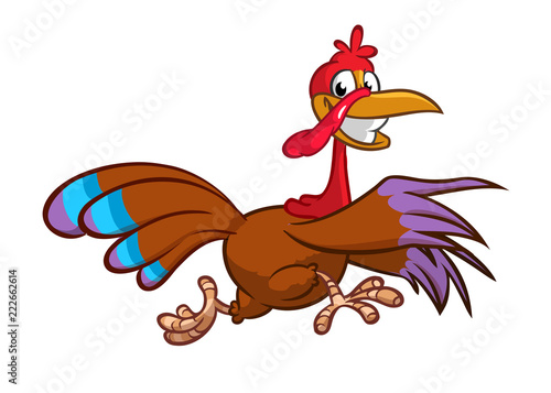 Turkey Escape Cartoon  Character with contour. Thanksgiving Vector Illustration outlines Isolated on white
