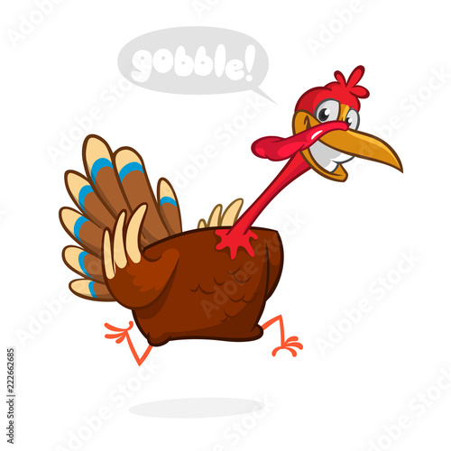 Screaming running cartoon turkey bird character. Vector illustration