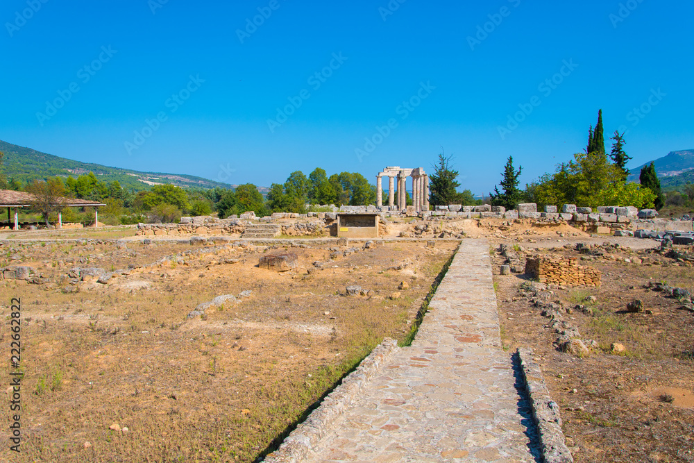 Temple of Zeus at archaeological site of Nemea in Greece. It was built around 330 BC to serve the needs of the Nemian festival and games. It has three architectural styles, doric, ionic and corinthian Temple of Zeus at archaeological site of Nemea in Greece. It was built around 330 BC to serve the needs of the Nemian festival and games. It has three architectural styles, doric, ionic and corinthian