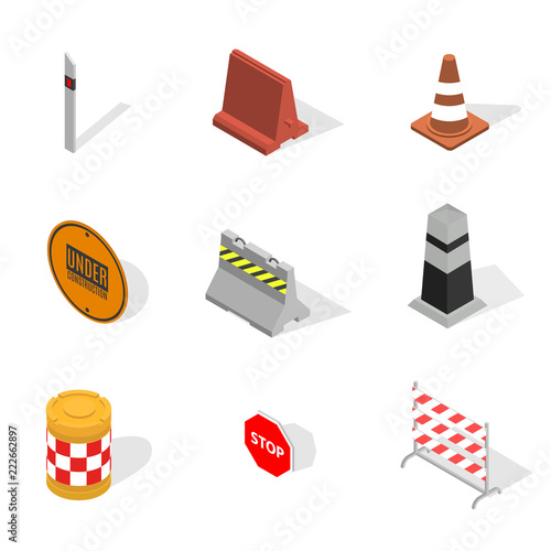 Under construction design elements in 3D, vector illustration.