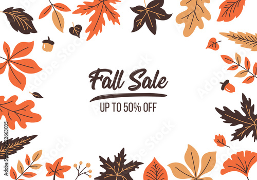 Autumn sale banner design with fall leaves background