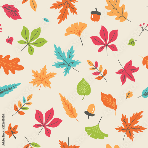 Autumn seamless pattern background with fall leaves