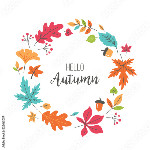 Autumn background with fall leaves in round design