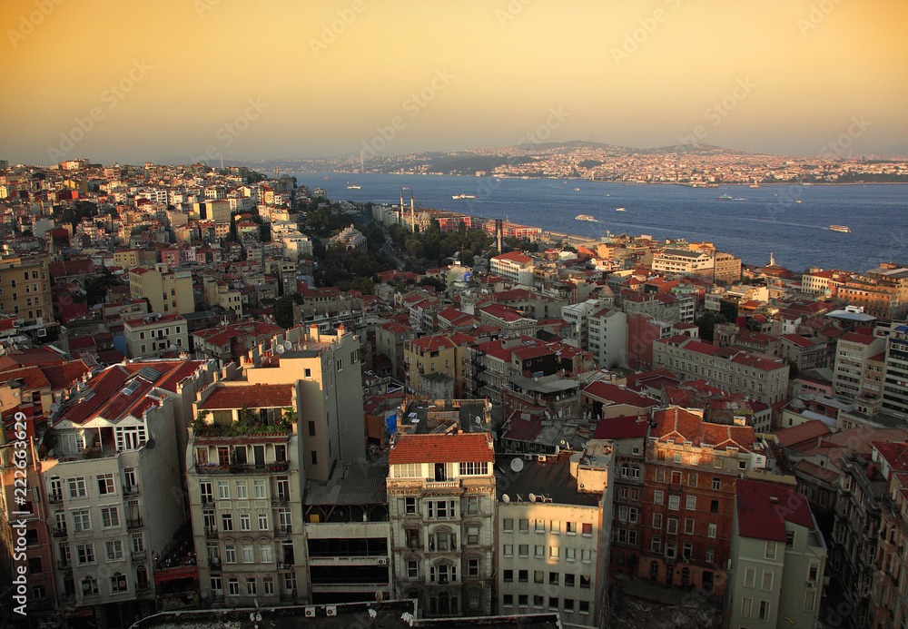 The historical region of Galata and the Bosporus in Istanbul