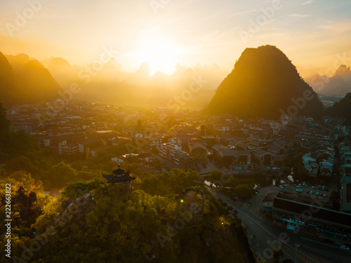 Aerial photo of a sunrise in Guangxi China photo