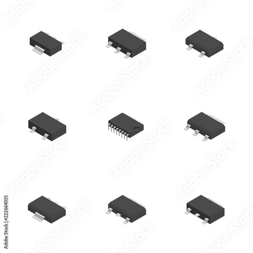 Set of different 3D electronic components , vector illustration.