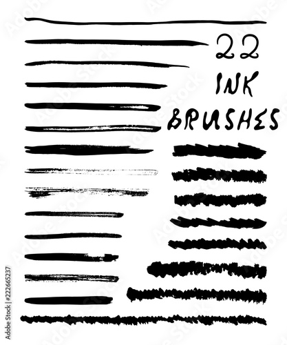 Vector set of painted texture black ink grunge brushes
