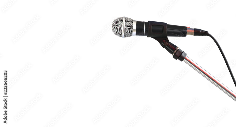 Obraz premium Close up of Microphone on stand in conference room