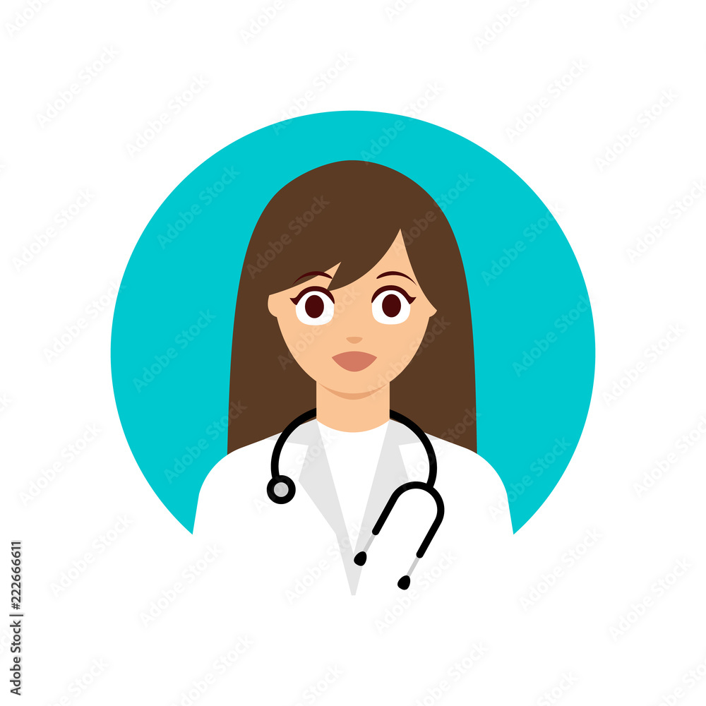 Fototapeta premium Female doctor flat icon.Concept of medicine, health and medicine online.
