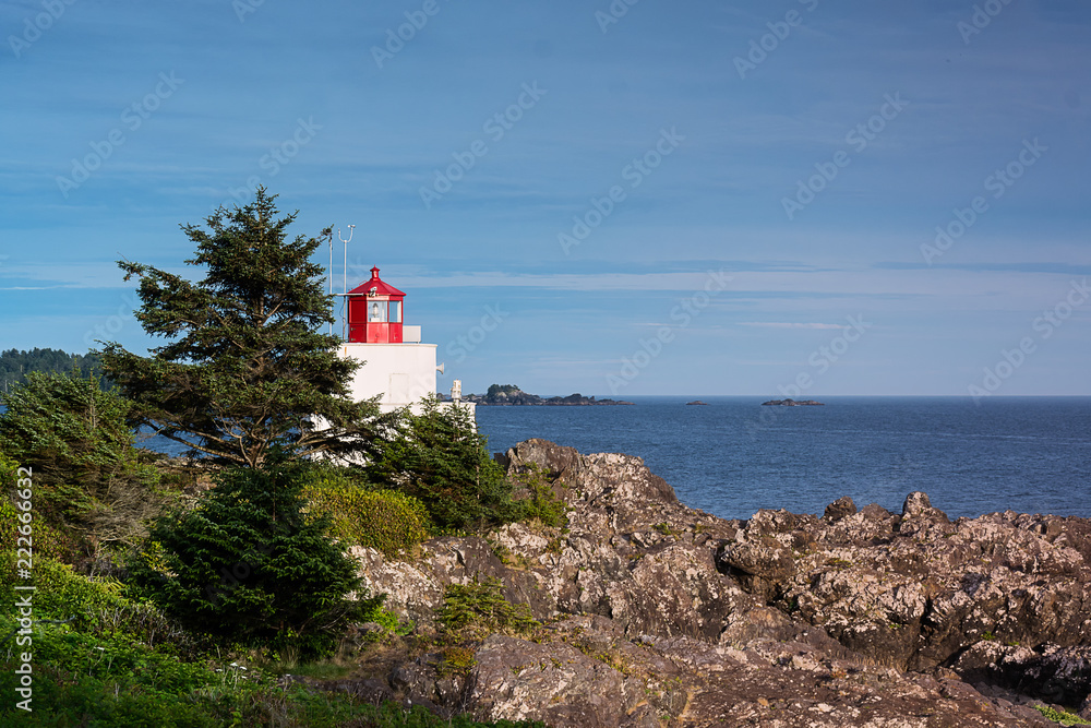 Lighthouse on Vancouver Island at the Northwest Pacific Coastline