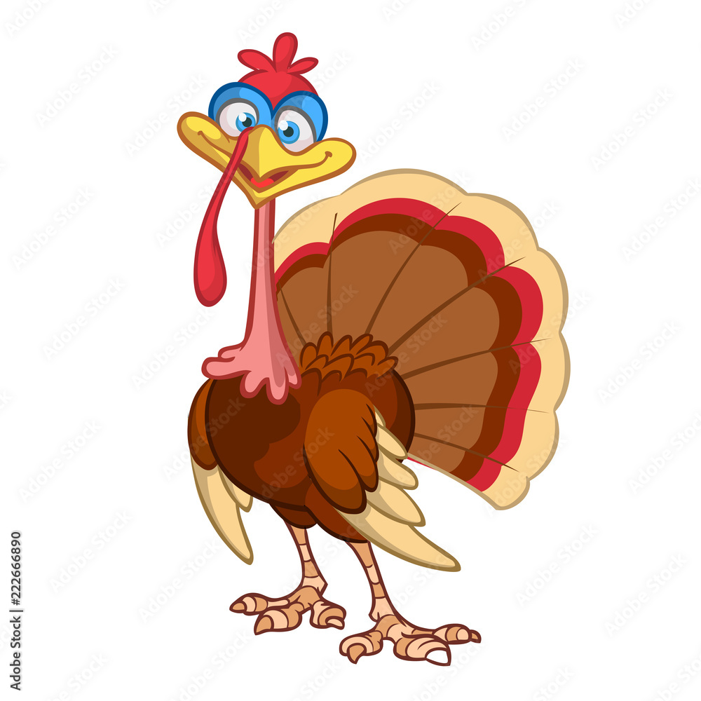 Thanksgiving Cartoon Turkey bird. Vector illustration of funny turkey  character clipart Stock Vector | Adobe Stock