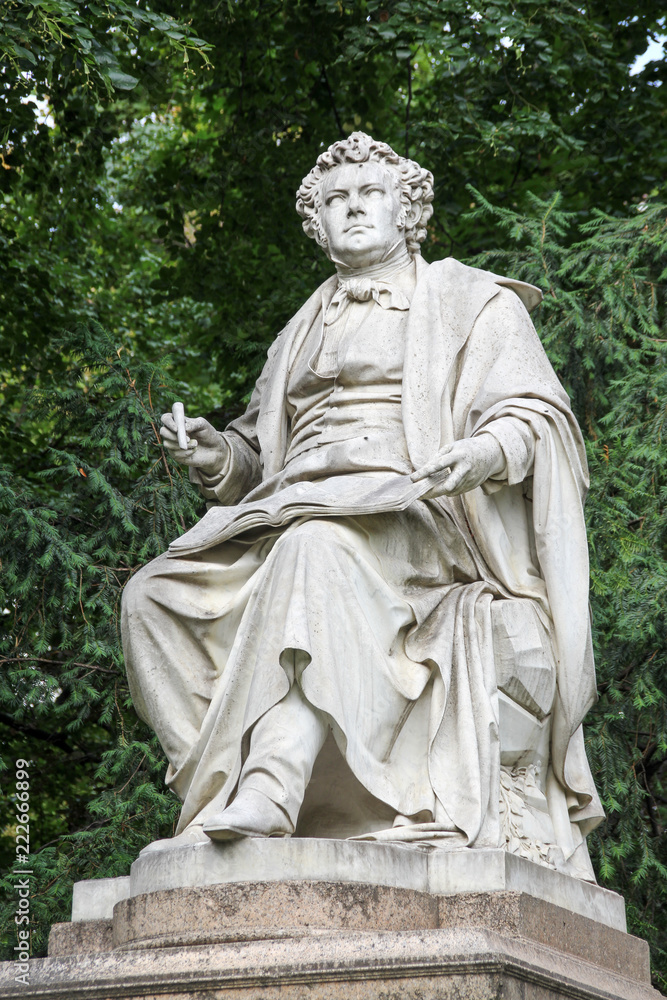 The marmor statue of the great musician Franz Schubert in the city park, Vienna, Austria (built in 1872)