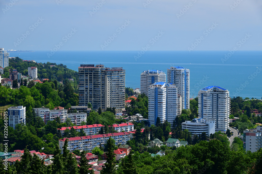 city landscape on background Black Sea in Sochi in Russia