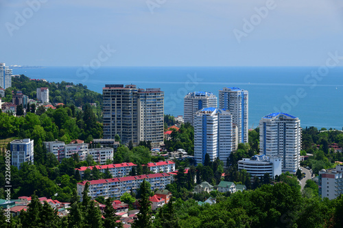 city landscape on background Black Sea in Sochi in Russia