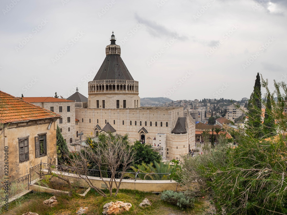 Panoramic view on The Greek Orthodox Church of the Annunciation, also known as the Church of St. Gabriel. Nazareth, Israel.