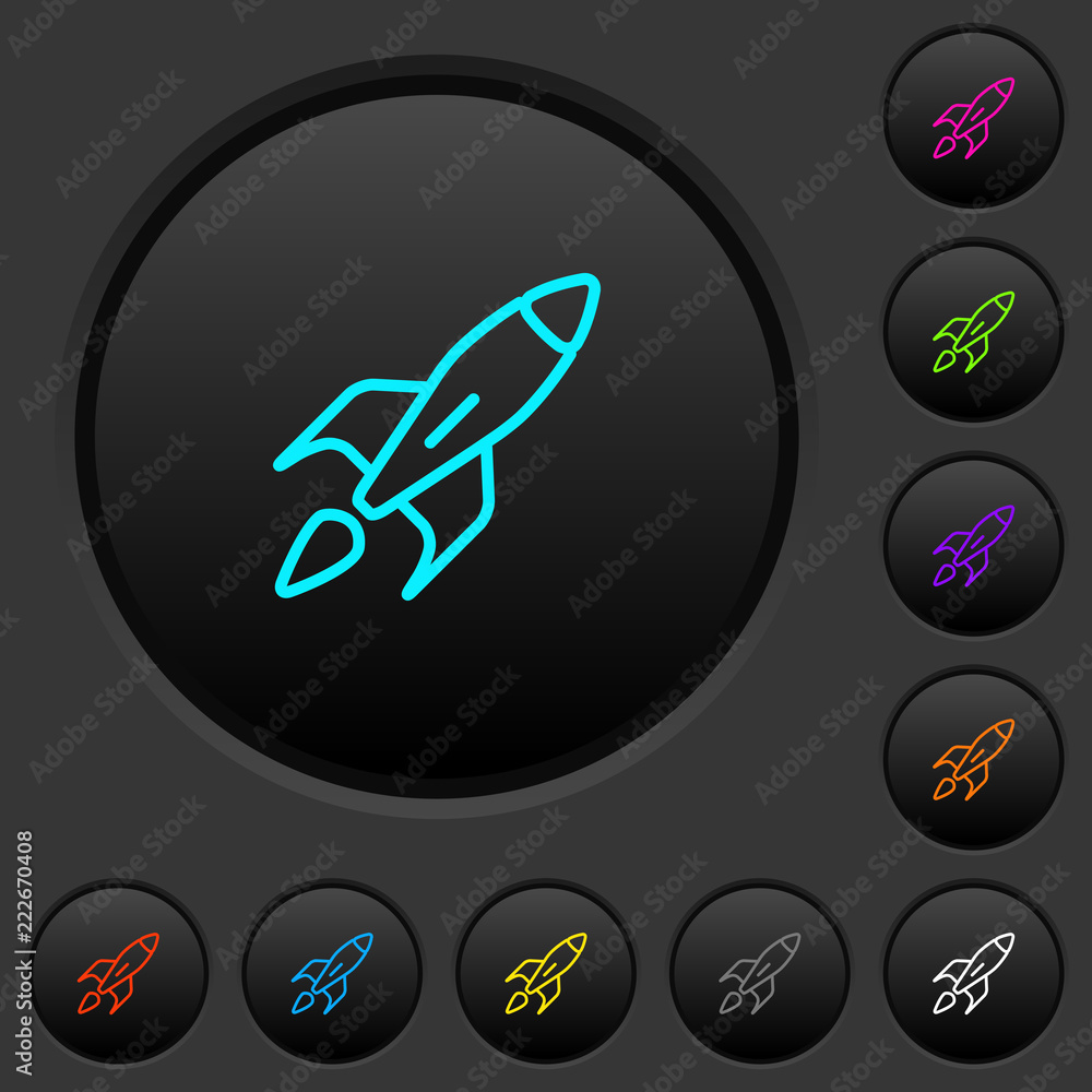 Launched rocket dark push buttons with color icons