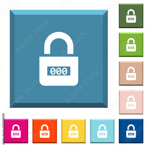 Locked combination lock with center numbers white icons on edged square buttons