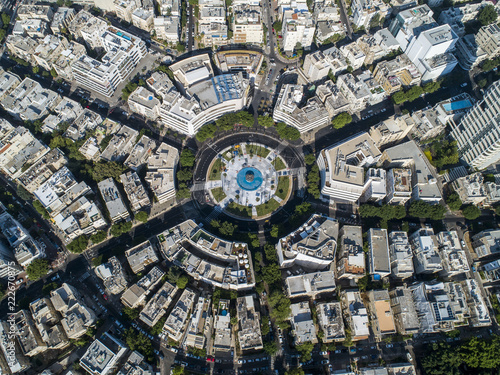 View from the dune at Dizengoff Square and Bauhaus-style buildings in Tel Aviv, Israel
