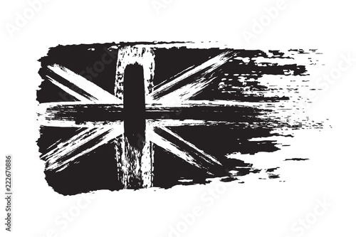 Vintage Union Jack, Great Britain grunge flag, brush strokes painted flag, black isolated on white background, vector illustration.