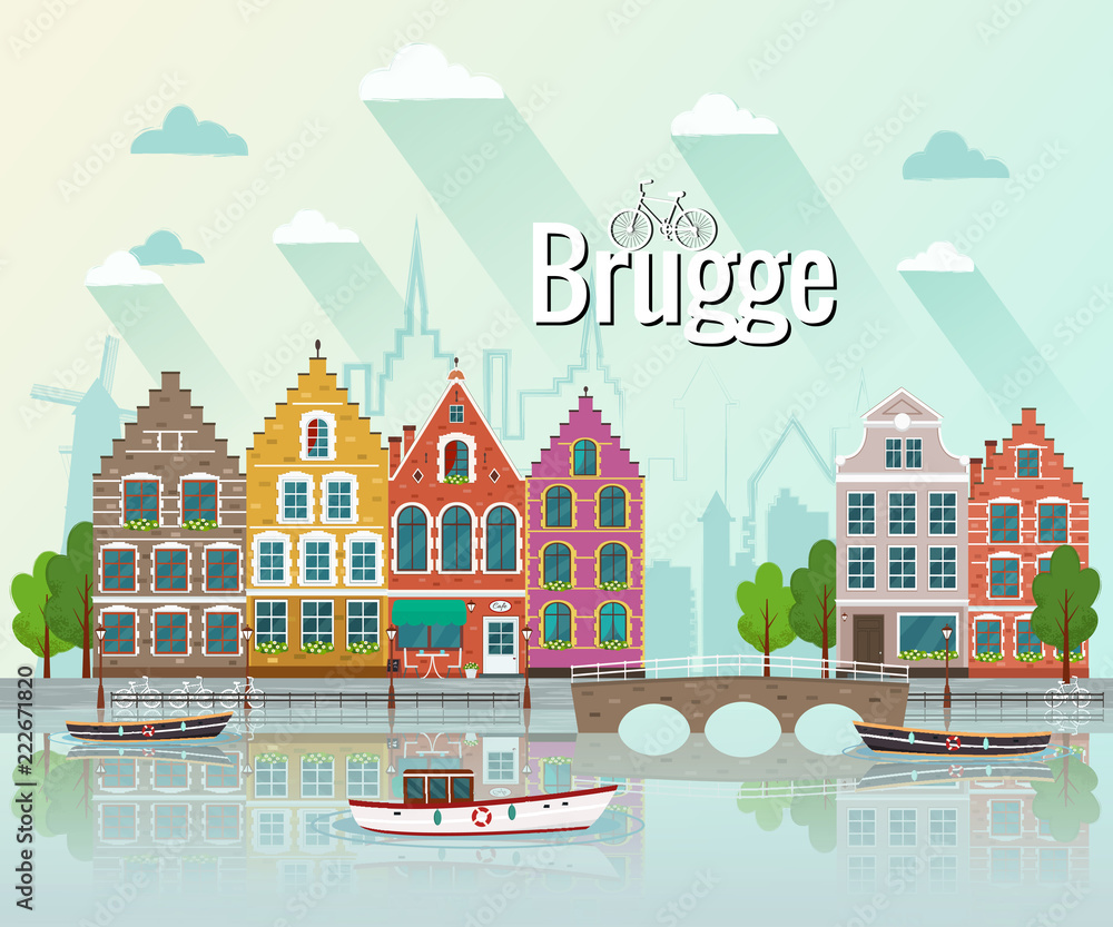 Obraz premium Vector illustration of Bruges. Old european city.