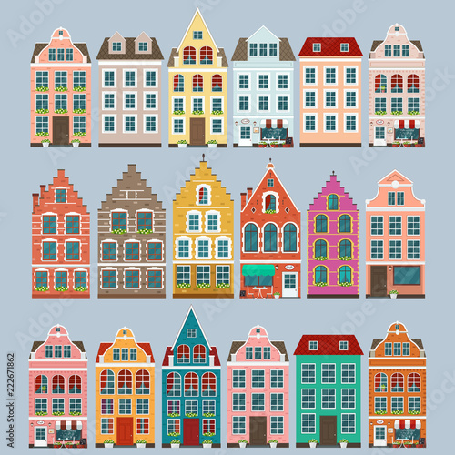 Set of european colorful old houses