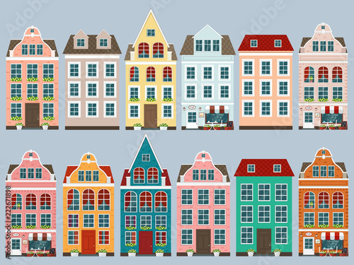 Set of european colorful old houses