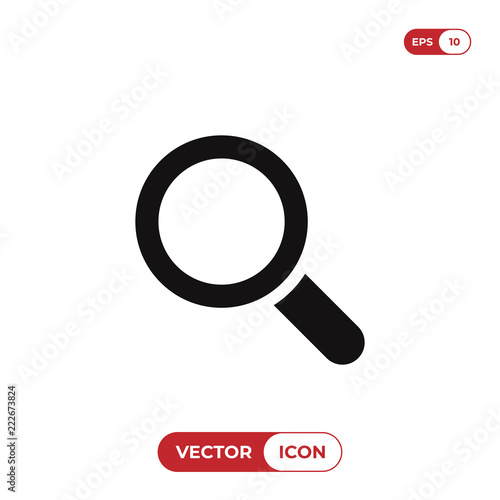 Magnifying glass icon, research vector symbol, magnifier. Loupe sign