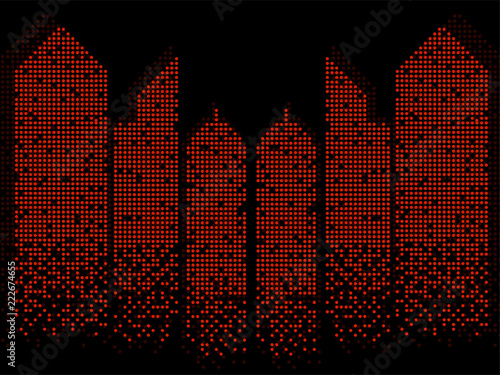 Abstract colorful building of dots. Silhouette of megacity. Vector