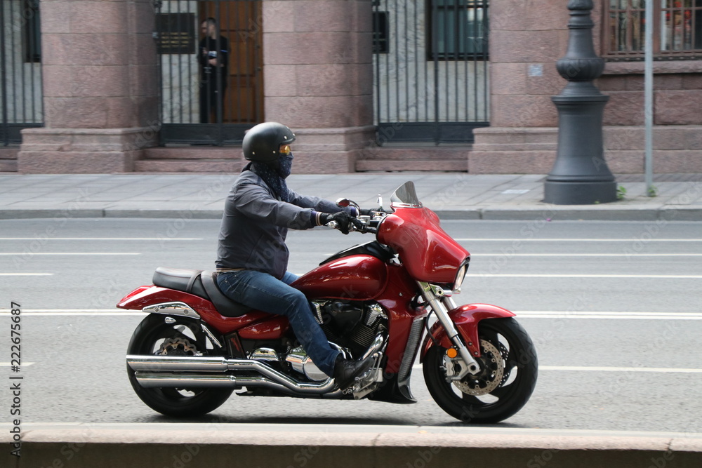 biker goes to St. Petersburg Russia