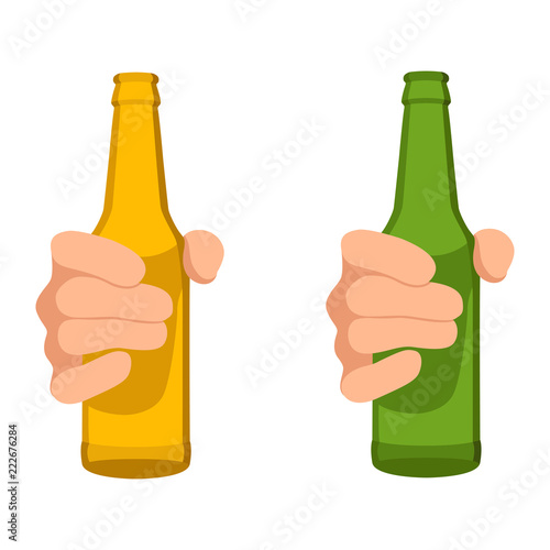 man's hand holding a bottle of beer vector illustration flat 