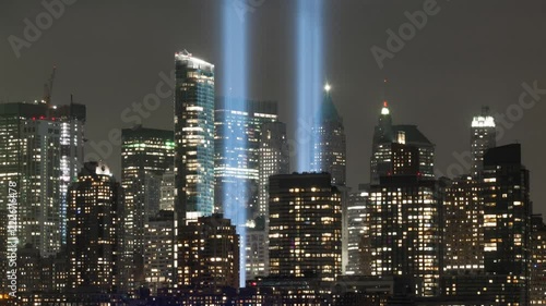 Tribute in Light, Zoom Skyline Video of New York City Timelapse