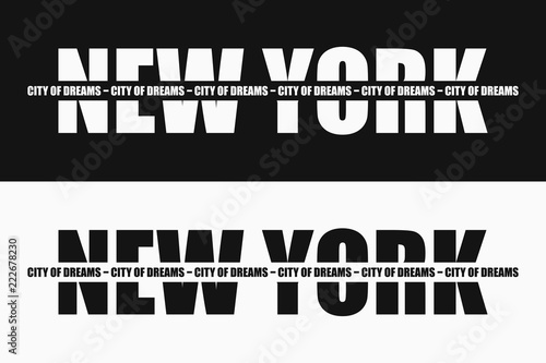New York fashion typography with slogan on stripe - City of dreams. Graphics design for apparel and clothes print. Vector illustration.